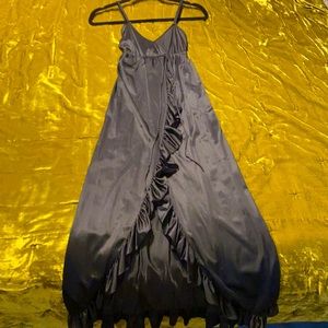 Vintage small black ruffle peignoir maxi sleep dress nightgown slip 100% nylon